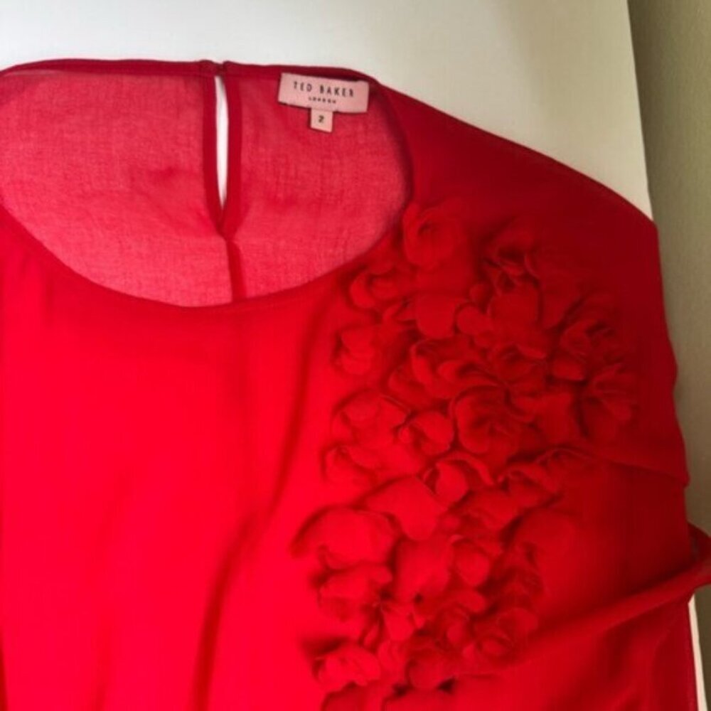 Ted Baker Floral Applique 3D Chiffon Sheer Top Blouse Crew Loose Red Box Fairy S - Picture 13 of 16